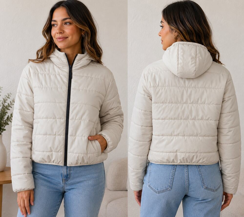 Wild Fable Women’s XS Cream Hooded Puffer Jacket Zip Front Quilted